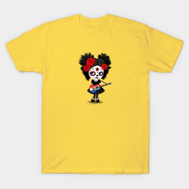 Sugar Skull Girl Playing Paraguay Flag Guitar T-Shirt by jeffbartels